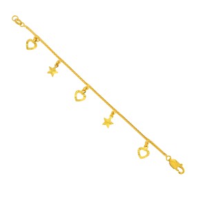 22ct Gold Kid's Heart & Star Charms Bracelet